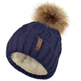 Chunky Cable Knit Beanie Hat with Detachable Pom Pom