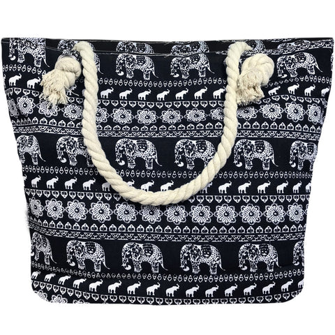 black ethnic print beach bags in bulk