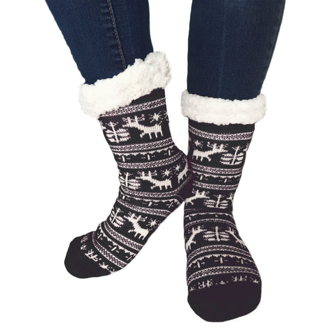 Fairisle Christmas Slipper Socks with Fleece Lining