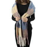 blue check print chunky winter scarves on sale