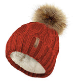 Chunky Cable Knit Beanie Hat with Detachable Pom Pom