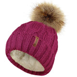Chunky Cable Knit Beanie Hat with Detachable Pom Pom