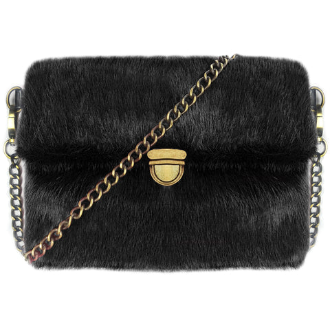 Plain Bold Bright Fluffy Faux Fur Over Shoulder Clutch Bag