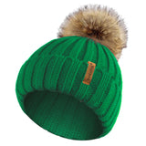 Rib Knitted Beanie hat with Detachable Chunky Pom Pom