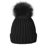 black children's hat fur pom pom uk