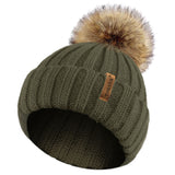 Rib Knitted Beanie hat with Detachable Chunky Pom Pom