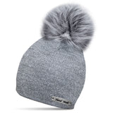 Glitter Winter Beanie Hat with Faux Fur Pom Pom