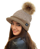 beige pom pom beanie fur