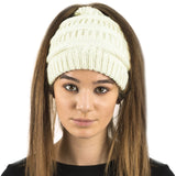 womens cream ponytail hat winter