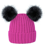 pink baby girl hats with twin pom poms