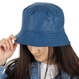 navy faux leather bucket hats for sale