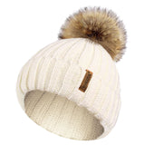 Rib Knitted Beanie hat with Detachable Chunky Pom Pom