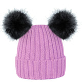 pink girls bobble hat with twin pom pom