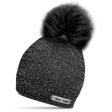 Glitter Winter Beanie Hat with Faux Fur Pom Pom