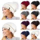 Textured Knit Beanie Hat with Detachable Pom Pom