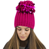 pink womens sequin beanie hat