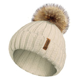 Rib Knitted Beanie hat with Detachable Chunky Pom Pom