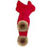 red pom pom faux fur scarf