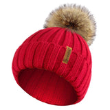 Rib Knitted Beanie hat with Detachable Chunky Pom Pom