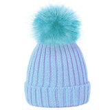 blue children's pom pom beanie hats