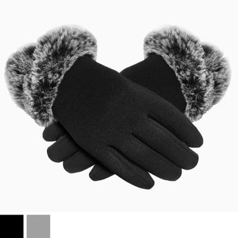 grey and black fur cuff gloves for women