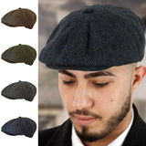 8 Panel Herringbone Wool Blend Baker Boy Cap