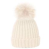 cream girl beanies with pom pom