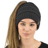 grey ponytail beanie hat for women