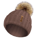 Rib Knitted Beanie hat with Detachable Chunky Pom Pom