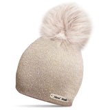 Glitter Winter Beanie Hat with Faux Fur Pom Pom