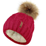 Chunky Cable Knit Beanie Hat with Detachable Pom Pom