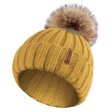 Rib Knitted Beanie hat with Detachable Chunky Pom Pom