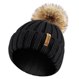 Rib Knitted Beanie hat with Detachable Chunky Pom Pom