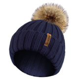 Rib Knitted Beanie hat with Detachable Chunky Pom Pom
