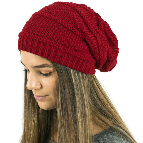 red womens beanie hat slouch uk
