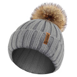 Rib Knitted Beanie hat with Detachable Chunky Pom Pom