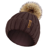Rib Knitted Beanie hat with Detachable Chunky Pom Pom