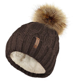 Chunky Cable Knit Beanie Hat with Detachable Pom Pom