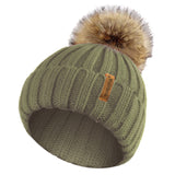 Rib Knitted Beanie hat with Detachable Chunky Pom Pom