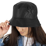 black faux leather bucket hats for sale