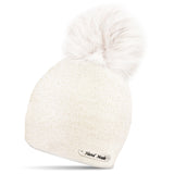 Glitter Winter Beanie Hat with Faux Fur Pom Pom