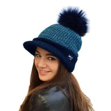 blue pom pom beanies for women