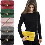 Plain Bold Bright Fluffy Faux Fur Over Shoulder Clutch Bag