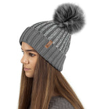 womens pom pom beanie hats - grey glitter beanie hat