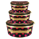 gold and pink polka dot makeup box